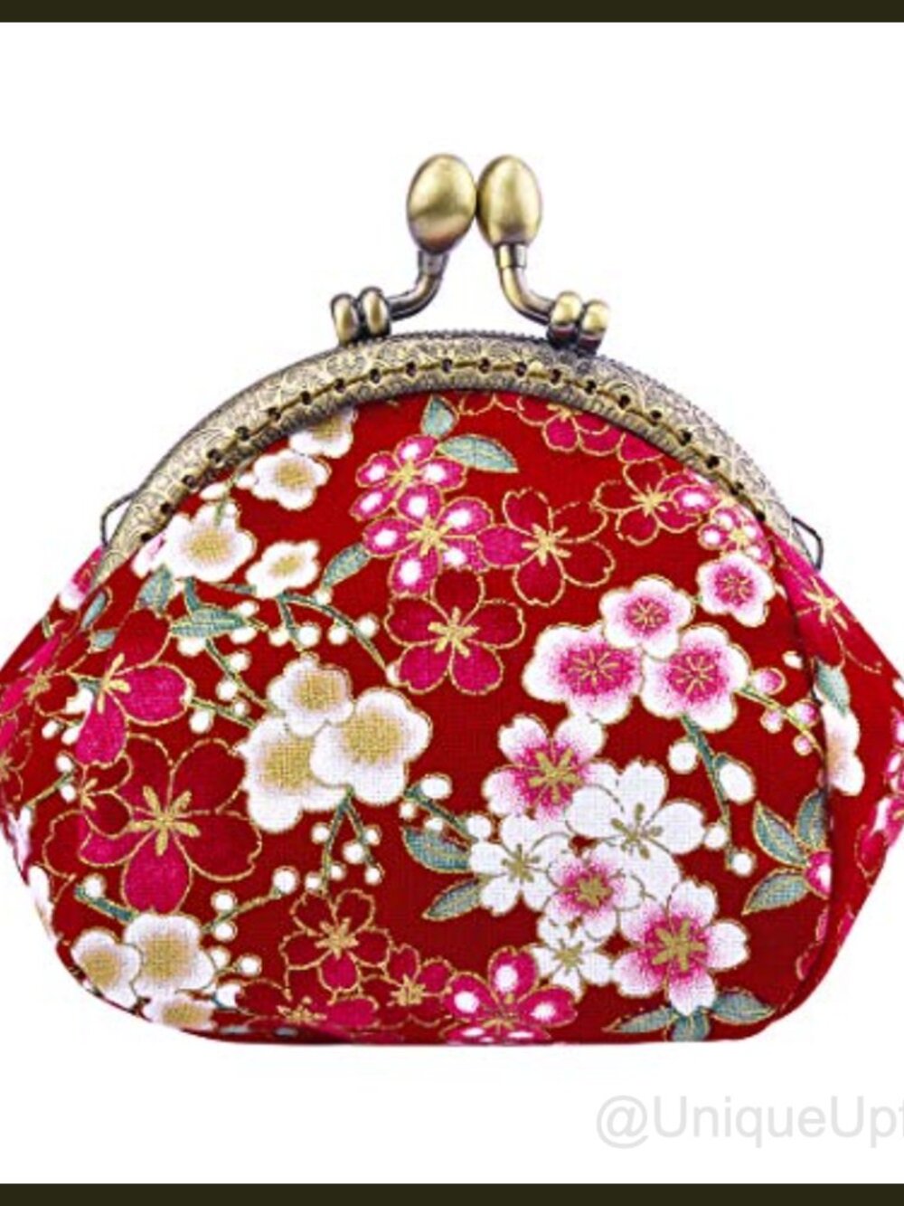 Floral Canvas Coin Purse Kiss Lock Small Wallet Pouch